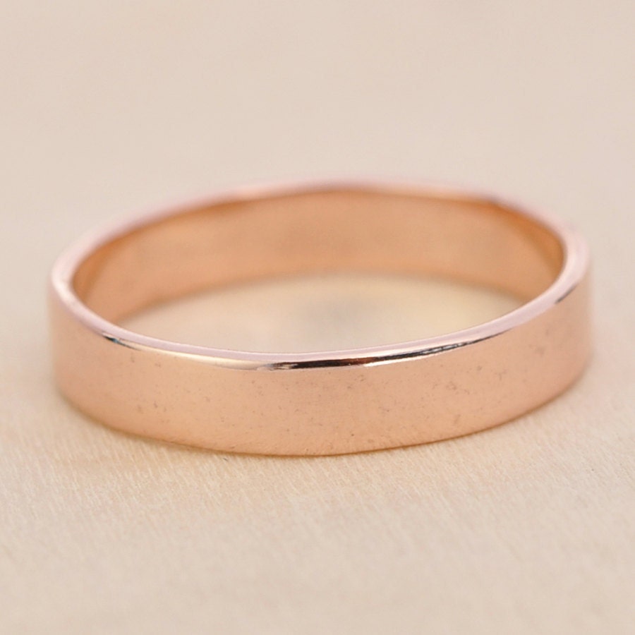 14K Rose Gold Wedding Band, 4mm, Plain Smooth Gold Ring, Sea Babe Jewelry