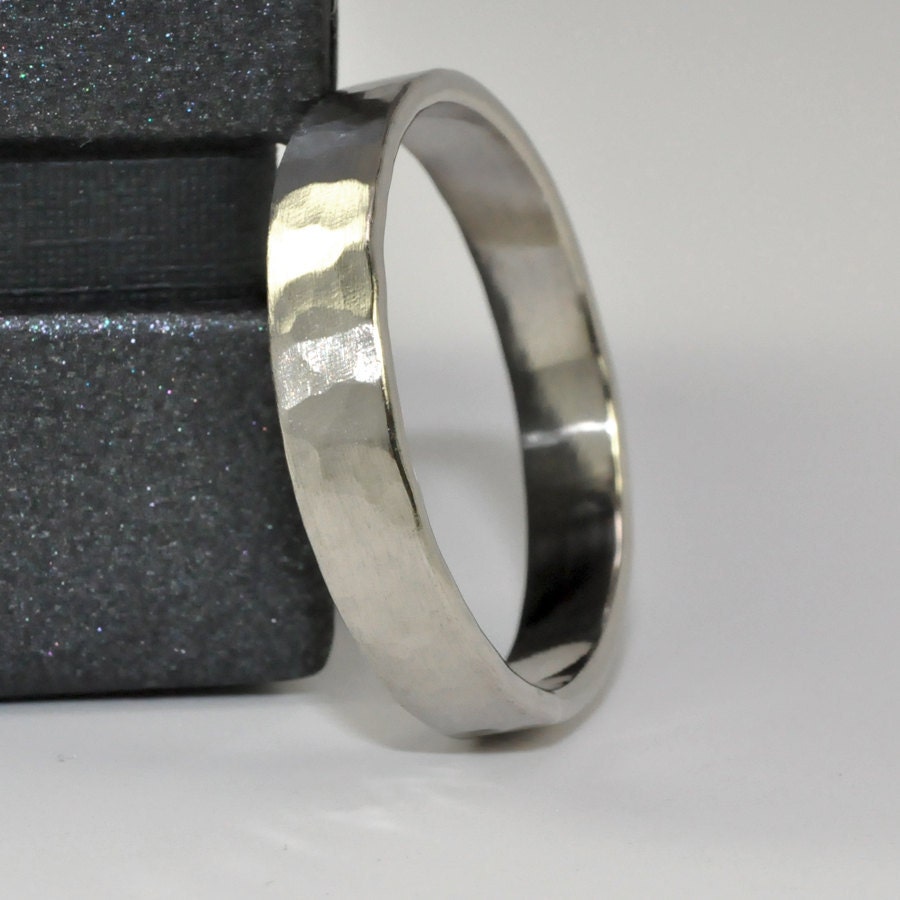 Hammered Matte 14k Palladium White Gold 4mm band, Mens Wedding Ring, Sea Babe Jewelry