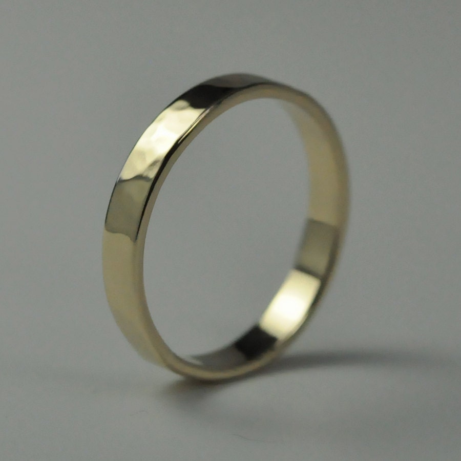 14K Yellow Gold Hand Forged Medium Band, 3mm wide, Sea Babe Jewelry