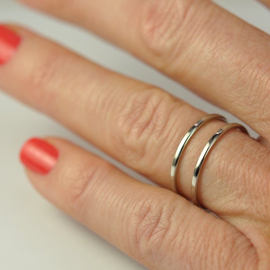 Skinny White Gold Stacking Rings, Engagement Ring Guards, 1mm Bands, size 9.25-12 14K Palladium White Gold