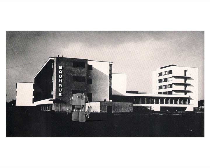 robot art Mike Slobot reworked BAUHAUS mid century modern print