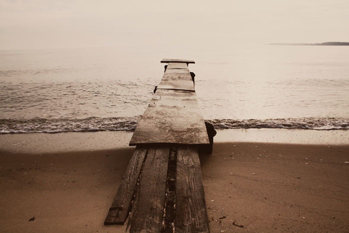 Nautical Fine Art Photography - Sepia Seascape of an Old Pier - On Shimmering Metallic Paper