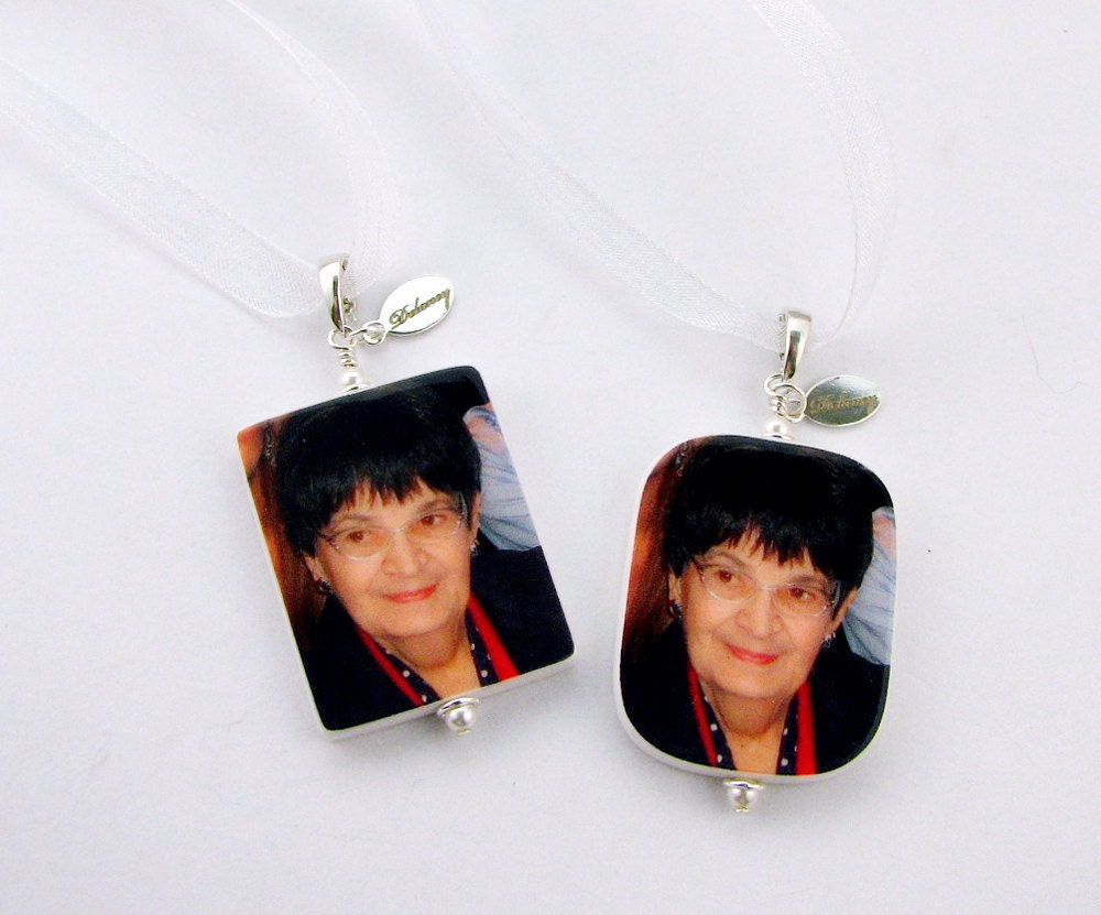 BC41 - Wedding Bouquet Charms - 2 Large Photo Pendants (1 Square & 1 Rounded) - Handmade Jewelry