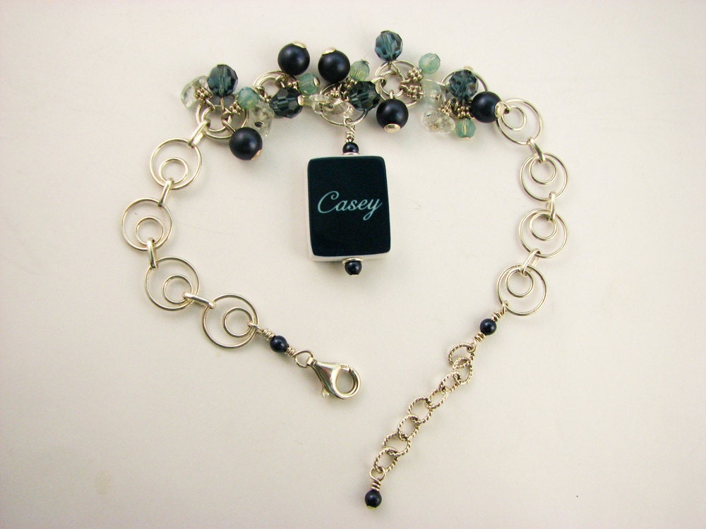 B3 - Custom Photo Charm Bracelet with Blue Topaz and Sterling Silver Circles- Handmade Photo Jewelry