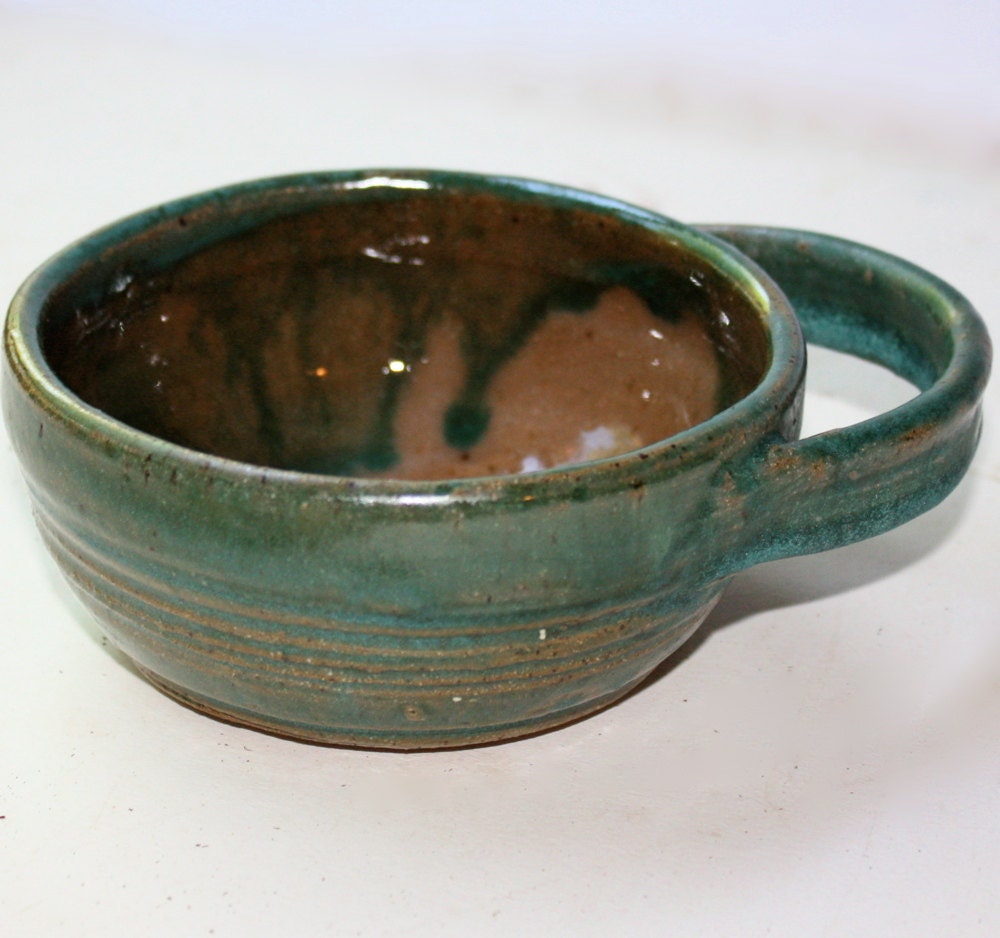 Stoneware Blue Green  Shaving Mug