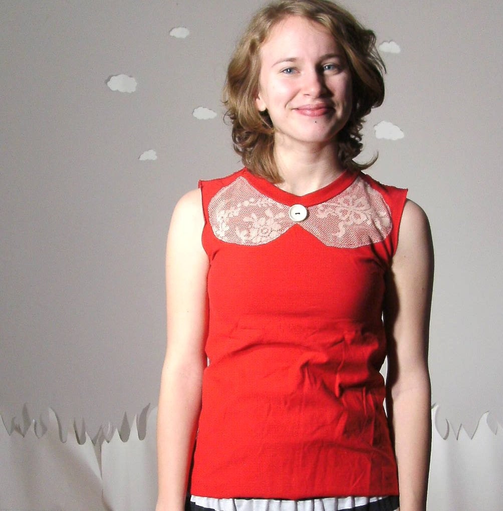 2013 Pre-Order: Lace top eco friendly cotton peter pan collar made to order FULL OF LOVE