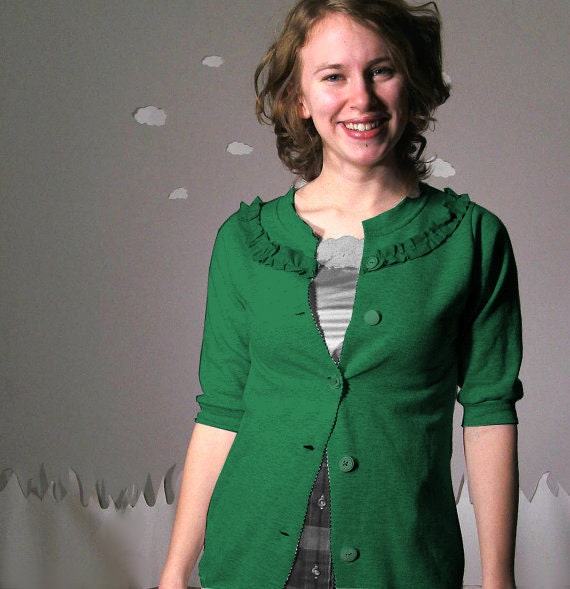 Eco friendly sweatshirt cardigan handmade green custom SUGAR FREE
