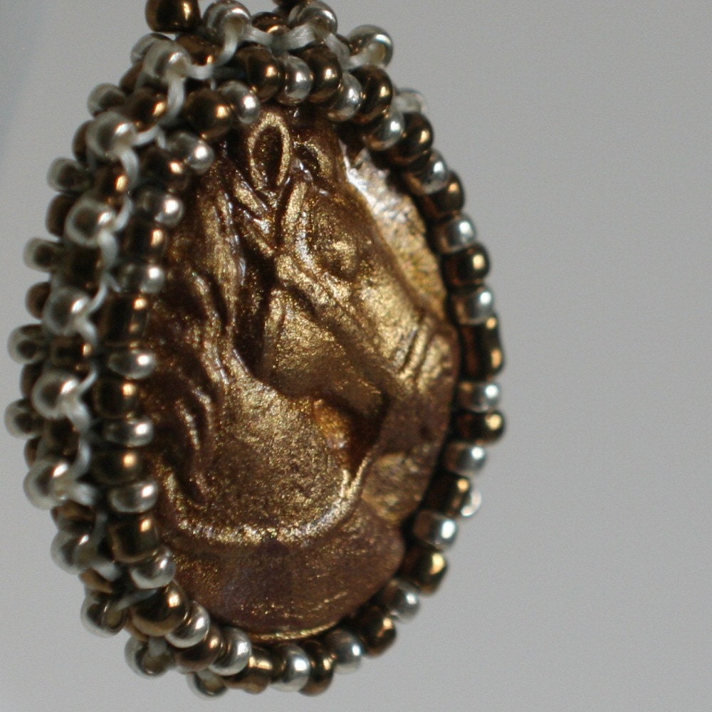 Gold Horse Cabochon Earrings