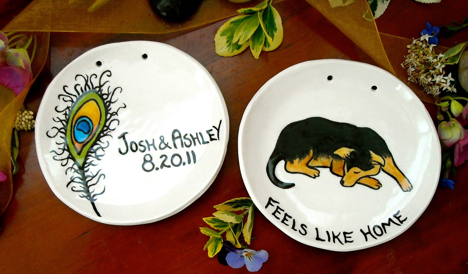 Personalized Wedding Ring Bearer Pillow Bowls - Custom Images, Names, Date - HandMade To Order Pottery DEPOSIT - Vow Renewal Ceremony