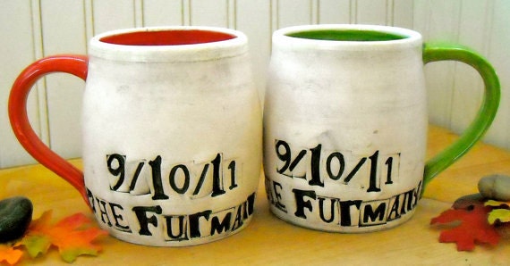 Personalized ALL You Need Is Love Mugs - Wedding Bride & Groom 2 Cup Set Table Settings - HandMade TO ORDER Custom Rustic Coffee Cups