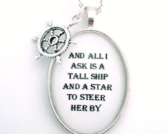 Sea Fever Poem Nautical Silver Pendant Necklace