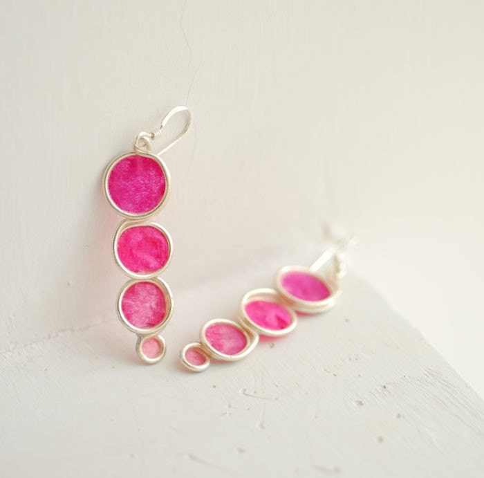 Graduated Pink Bubble Earrings Sterling Silver, Wearable Art Jewelry... - TaylorsEclectic