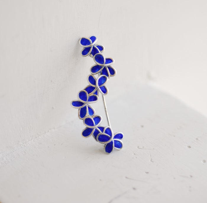 Eco Friendly Royal Blue Forget Me Not Flower Brooch Pin, Sterling Silver Botanical Jewelry, Floral Artisan Design... - TaylorsEclectic
