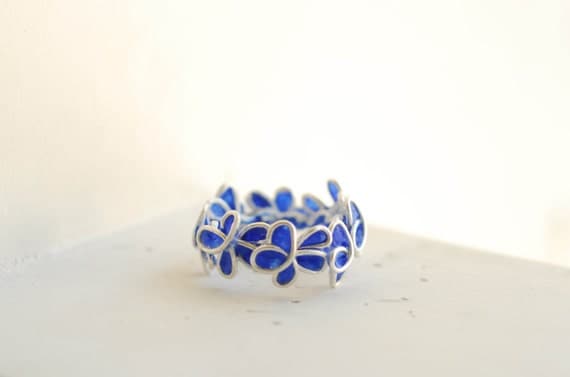Forget Me Not Flower Ring, Bridesmaid Gift Jewelry Weddings Anniversary, Royal Blue Artisan Paper Jewelry Eco Friendly Sterling Silver...