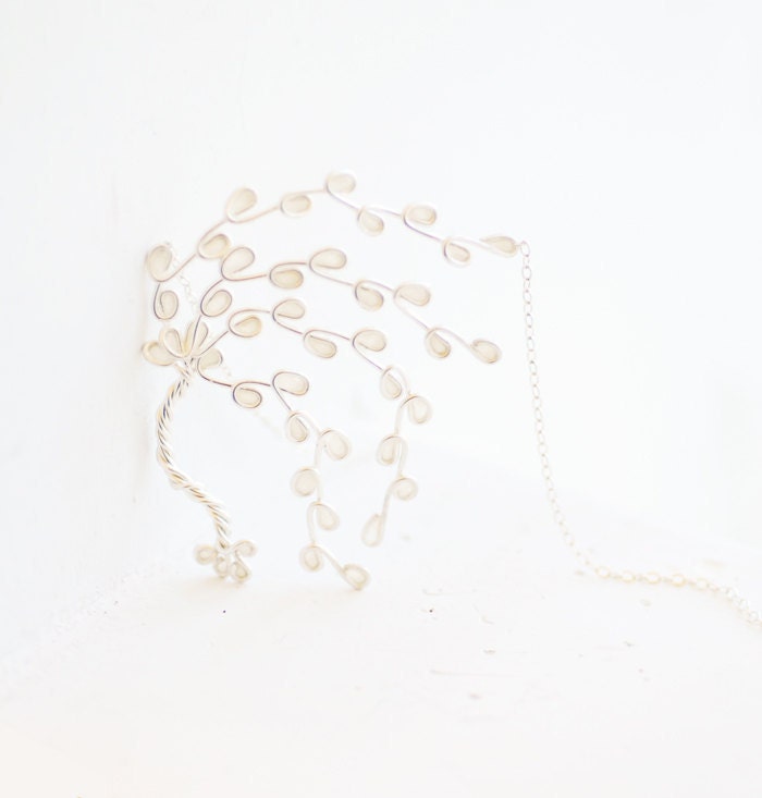 Sterling Silver Tree Necklace Jewelry, Winter Snow White Wedding Bridal Bride Jewelry, Bridesmaid Gift, Windswept, Artisan Wearable Art....