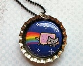 Nyan Cat Button Bottlecap Poptart Meme Necklace