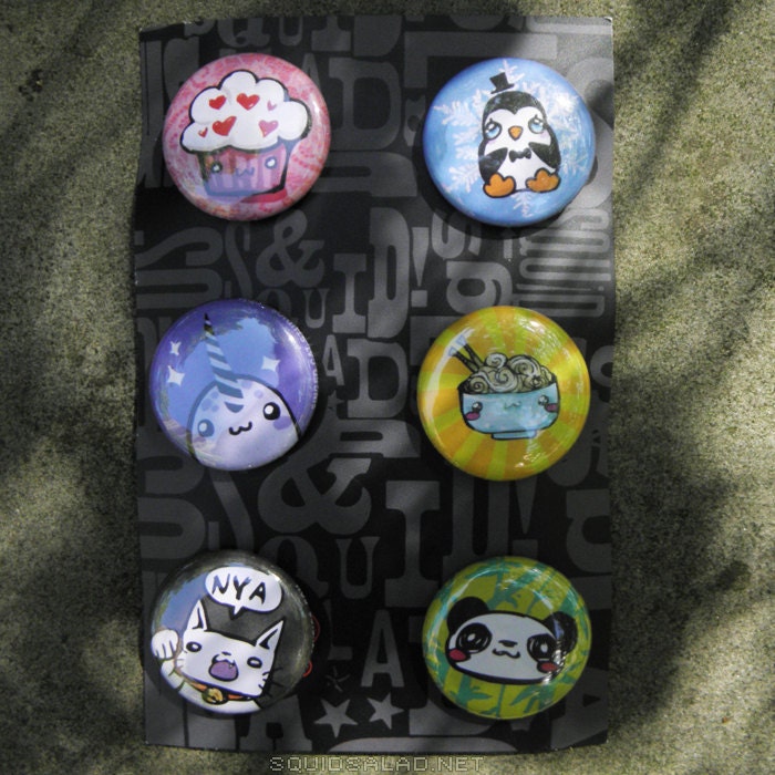 Ultima Cute Pack (Cupcake, Penguin, Narwhale, Noodles, Cat, & Panda) 1" Buttons