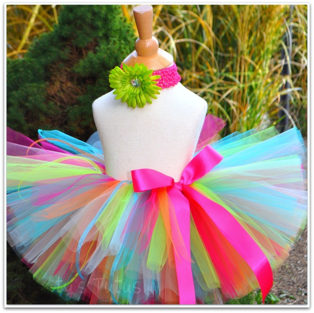 Birthday Tutu for newborn baby infant toddler girls - includes Sewn Tutu and matching headband
