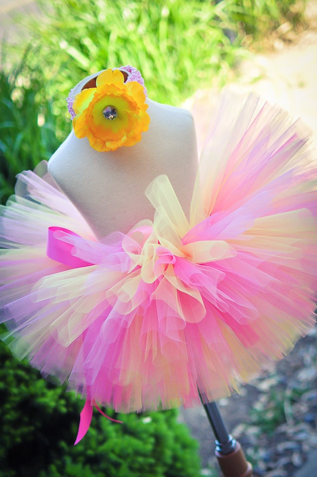 Birthday Tutu Pink Lemonade Sewn Tutu and headband set