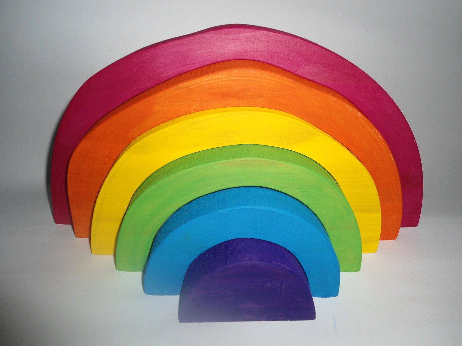 Children kids wooden rainbow stacking wooden toy hand made hippy steiner waldorf colourful