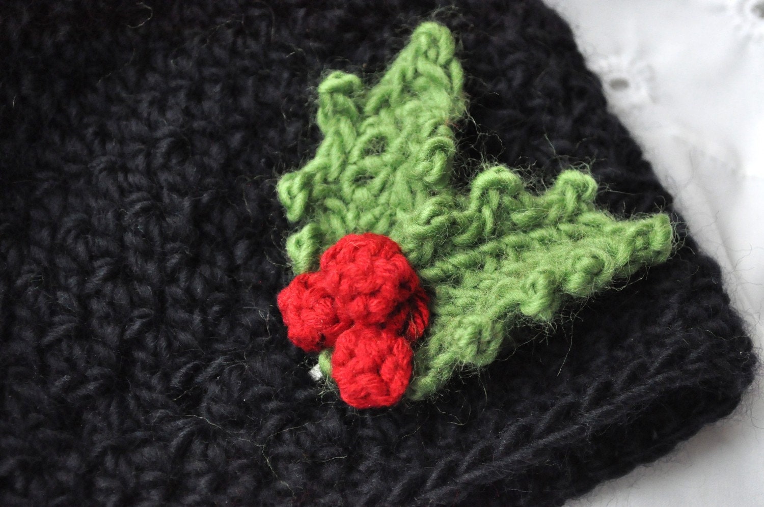 Ribbon Baby Cap Crochet PATTERN with Holly Berries and Leaves
