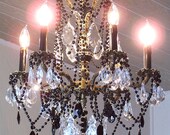 Vintage Jeweled Black French Empire Crystal Chandelier