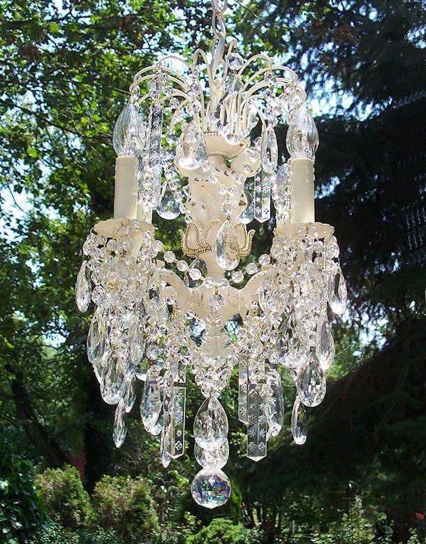 Precious Jeweled Shabby Vintage Cherub Waterfall Crystal Chandelier