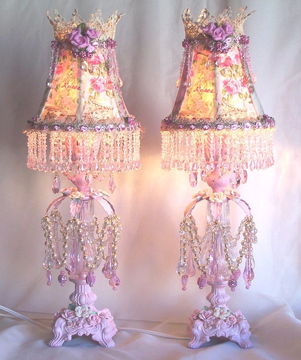 Shabby French Vintage Pink Roses Boudoir Lamp and Shade