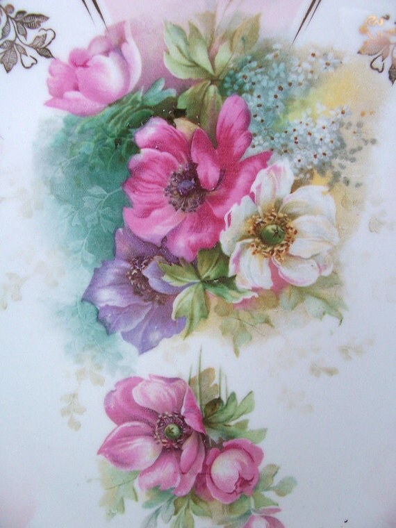 RS Prussia Pink and Aqua Handled Cake Plate/Server