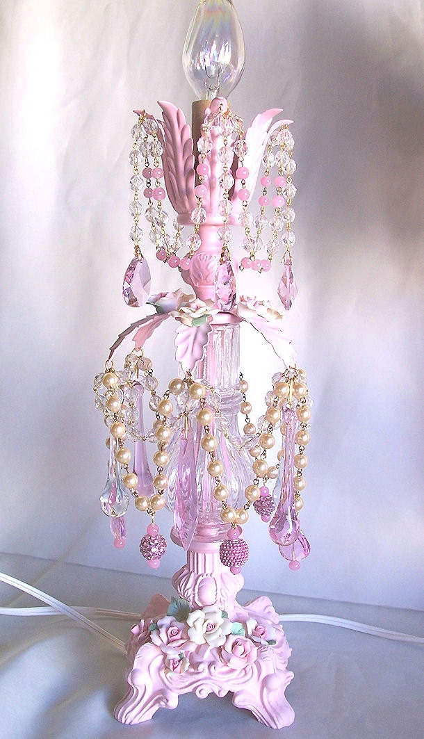 Shabby French Vintage Pink Roses Boudoir Lamp and Shade