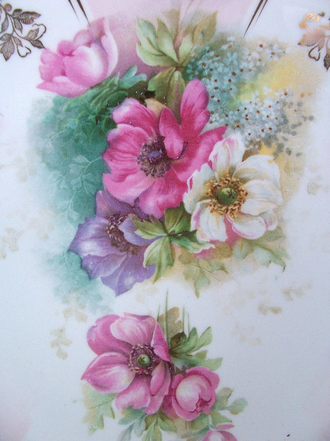 RS Prussia Pink and Aqua Handled Cake Plate/Server