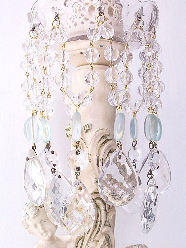 Exquisite Vintage Cherubs Rhinestones and Roses Table Lamps