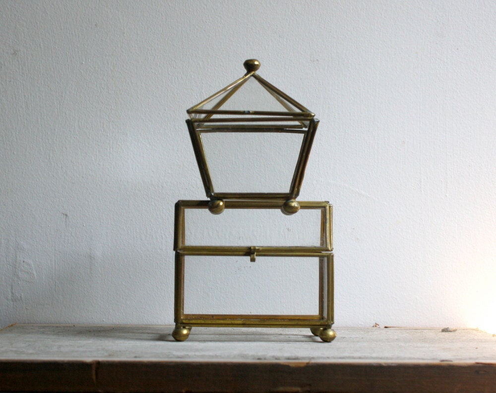 Vintage Brass and Glass Display Cases - Set of Two