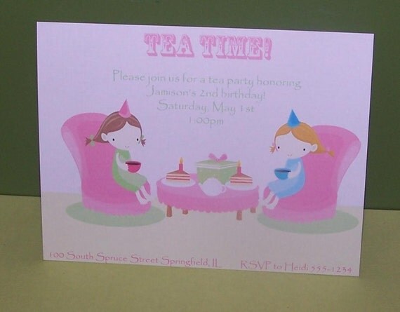 Tea party birthday invitations (set of 10) Il_570xn