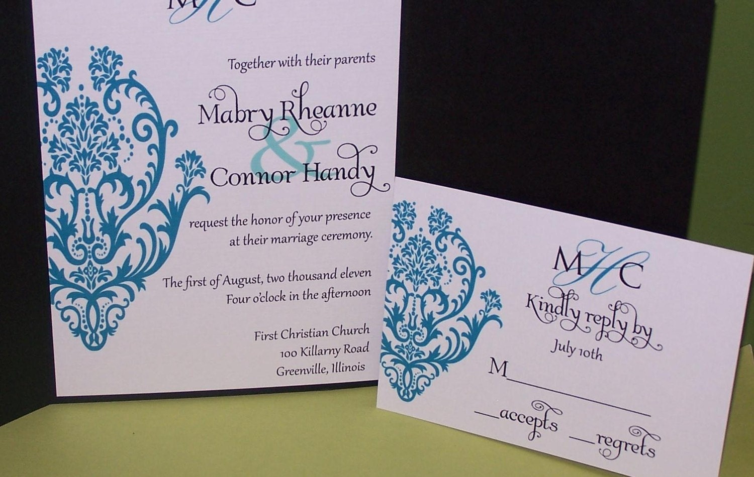 Personalized Wedding Invitation Turquoise Damask (SAMPLE ONLY) Il_570xn