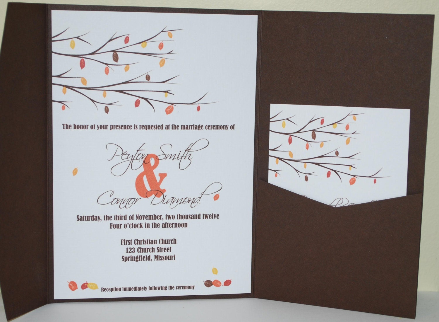 Wedding invitation fall leaves pocketfold SAMPLE ONLY Il_570xn