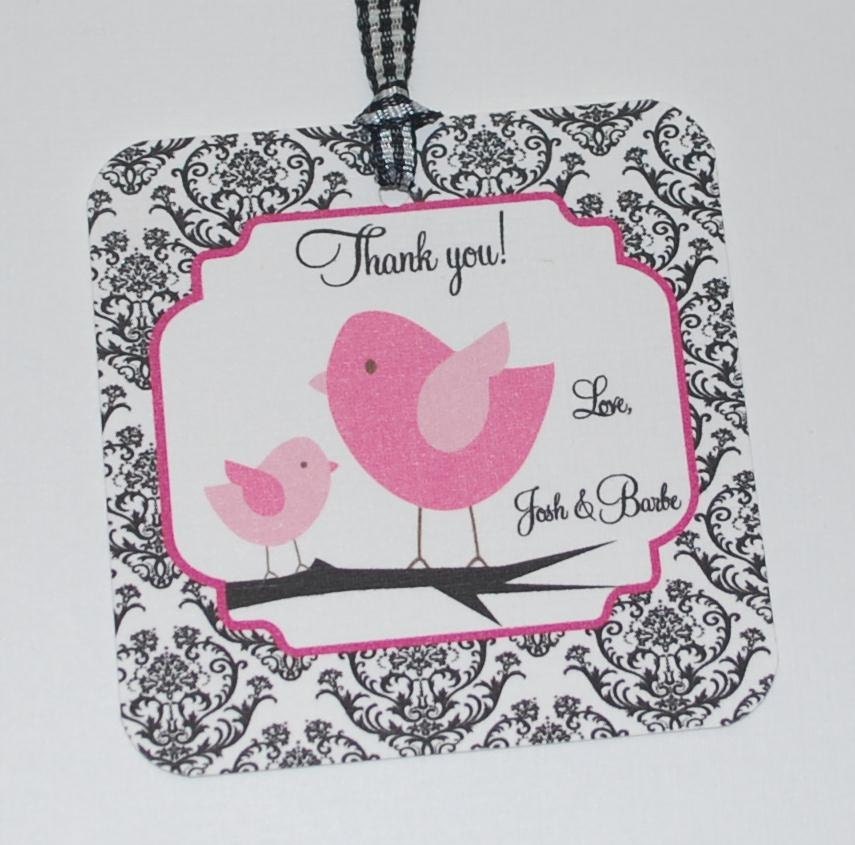Gift tags, Baby shower personalized tags damask and birds (set of 6) Il_570xn