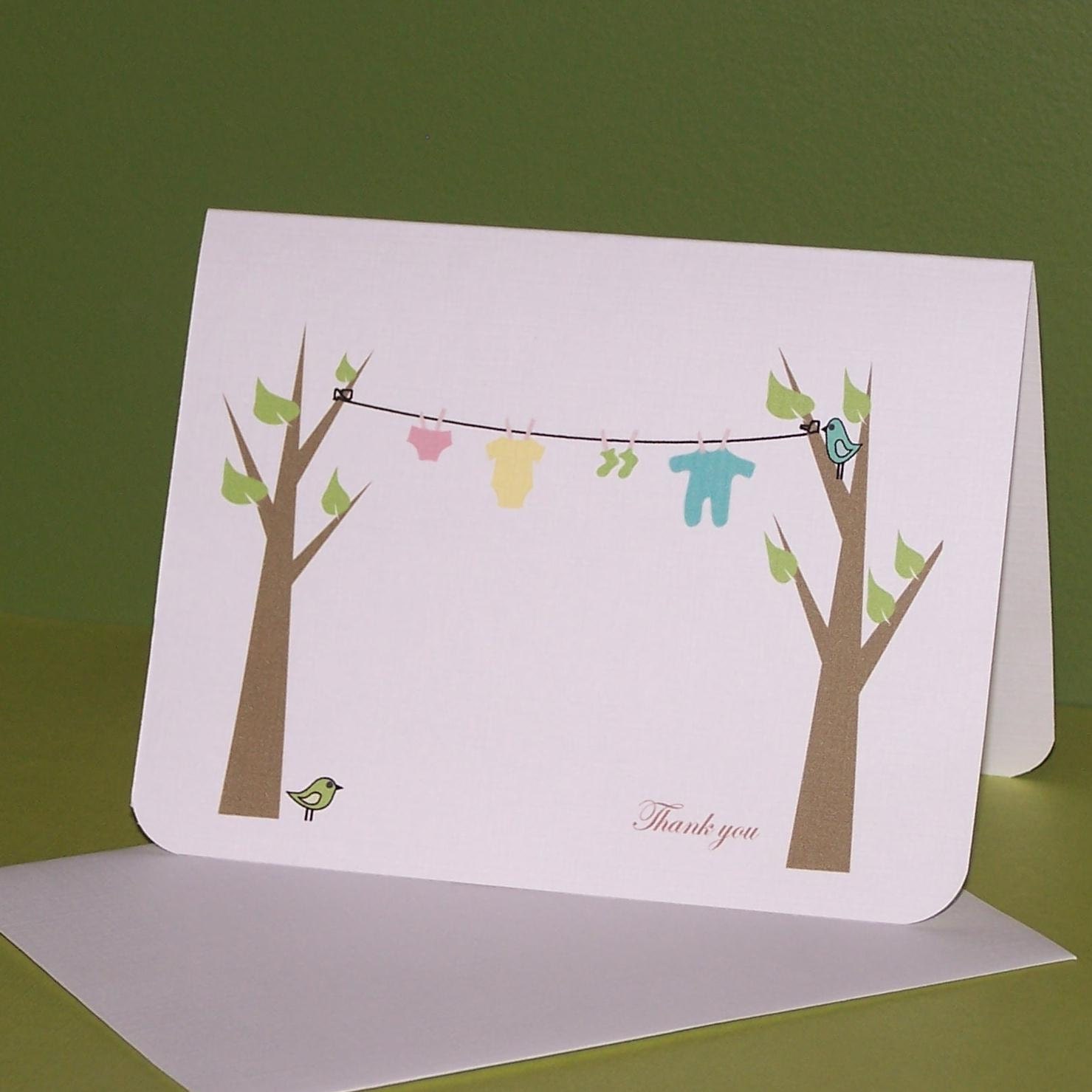 Baby thank you card, Personalized clothesline baby shower (set of 10) Il_570xn