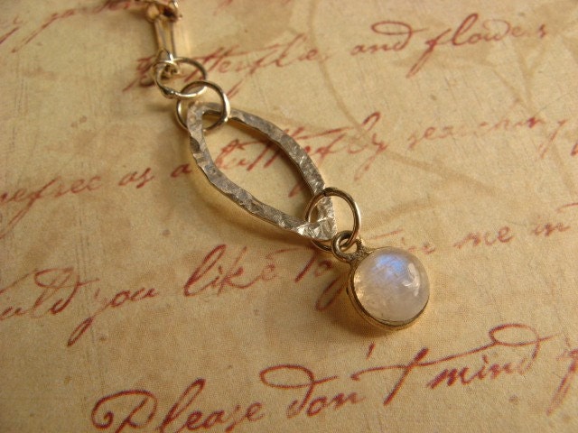 Hammered Silver and Moonstone Dainty Pendant Necklace