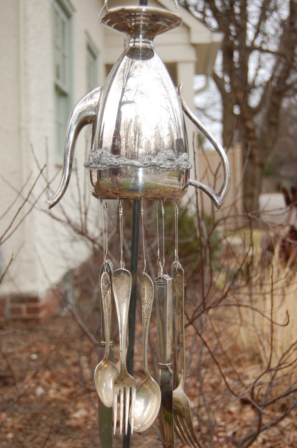 FREE SHIPPING - Ornate Grape Leave Design Coffee Pot Wind Chime
