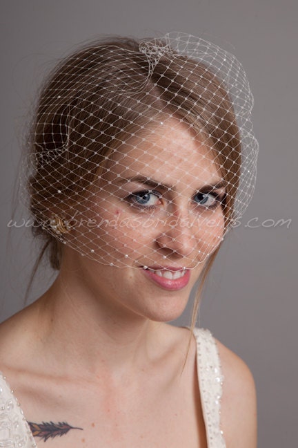 Pearl Accent Bandeau Birdcage Veil, Wedding Veil, Bridal Veil