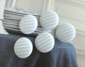 Handmade Fabric Buttons - Light Blue White Stripes Nautical Marine Fabric Buttons 0.8 / 1 / 1.1 Inch 5's