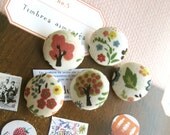 Fabric Buttons, Covered Buttons, Small Buttons, Tree Buttons, Floral Buttons, Cottage Chic, Flat Backs, Handmade Buttons, 0.75 Inches 5's