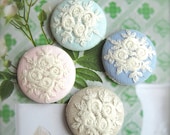 Fridge Magnets - Retro Pink Blue Pink Green Flower Floral Handmade Fabric Magnets 1.25 Inch 4's