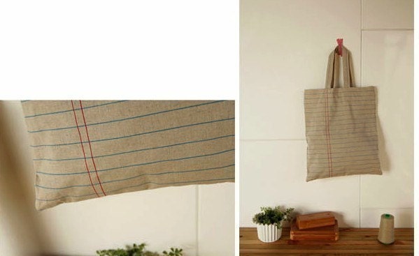 Zakka Beige Khaki Red Blue Stripes Lines Cloth Fabric 55 x 19 Inches