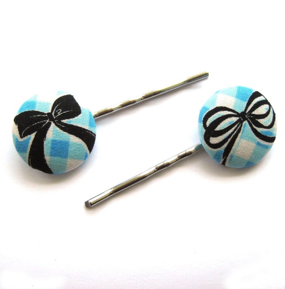 Bow Bobby Pins, Handmade Fabric Covered Buttons- Wrapped Up