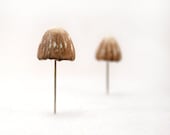 Miniature Mushrooms Set of (2) Brown Tan and White - Realistic Terrarium Decor, Pin Cushion Accessories - FoxtailCreekStudio