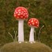 Pincushion Sculpted Red Amanita Mushrooms in Wool Moss Made To Order - Home Decor Nature Display