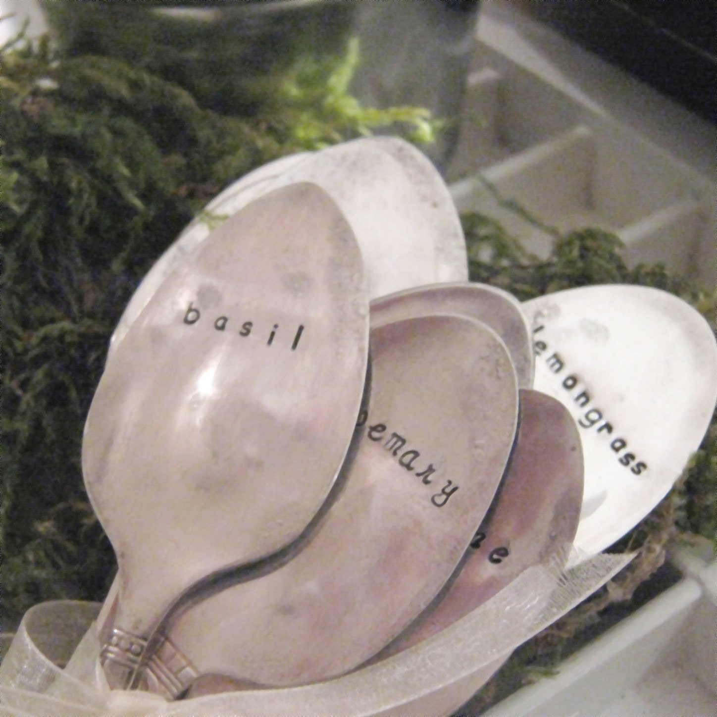 Garden Stampings Herb Markers - 9  vintage silver plated spoon garden markers  - plant markers -