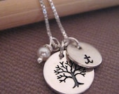 Tree Of Life Necklace - Initial Necklace - Personalized Necklace - handstamped jewelry